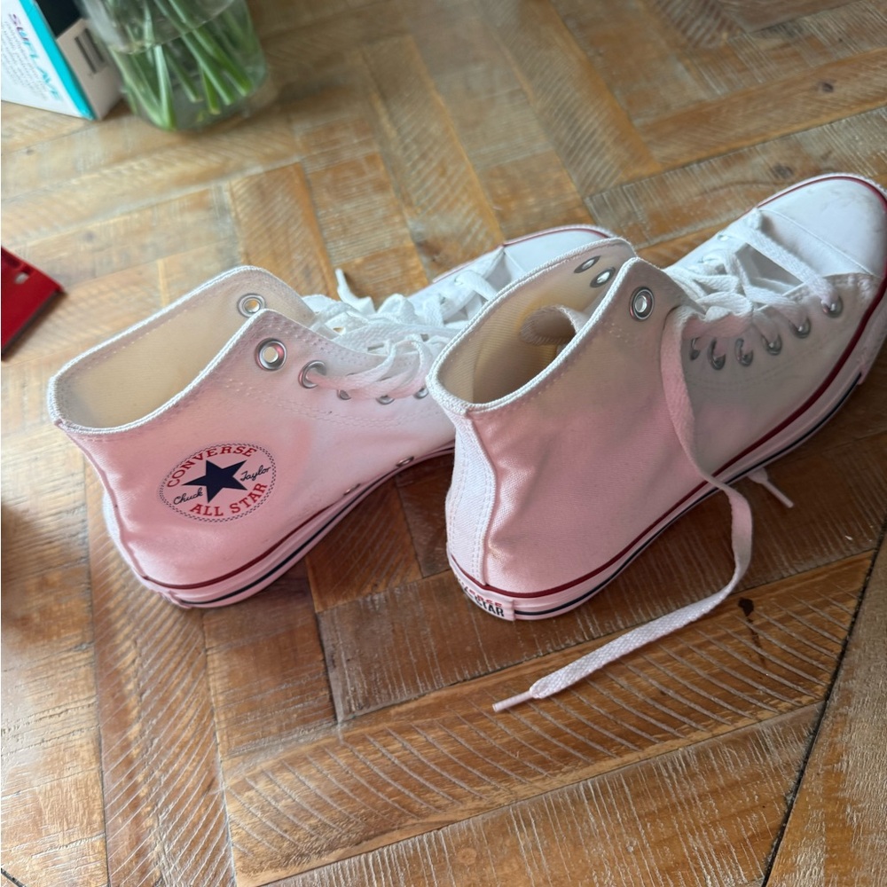 Converse White High Top Sneakers with Red Stripe